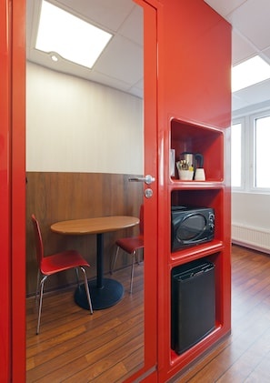 Fridge, microwave, electric kettle