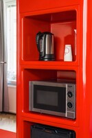 Fridge, microwave, electric kettle