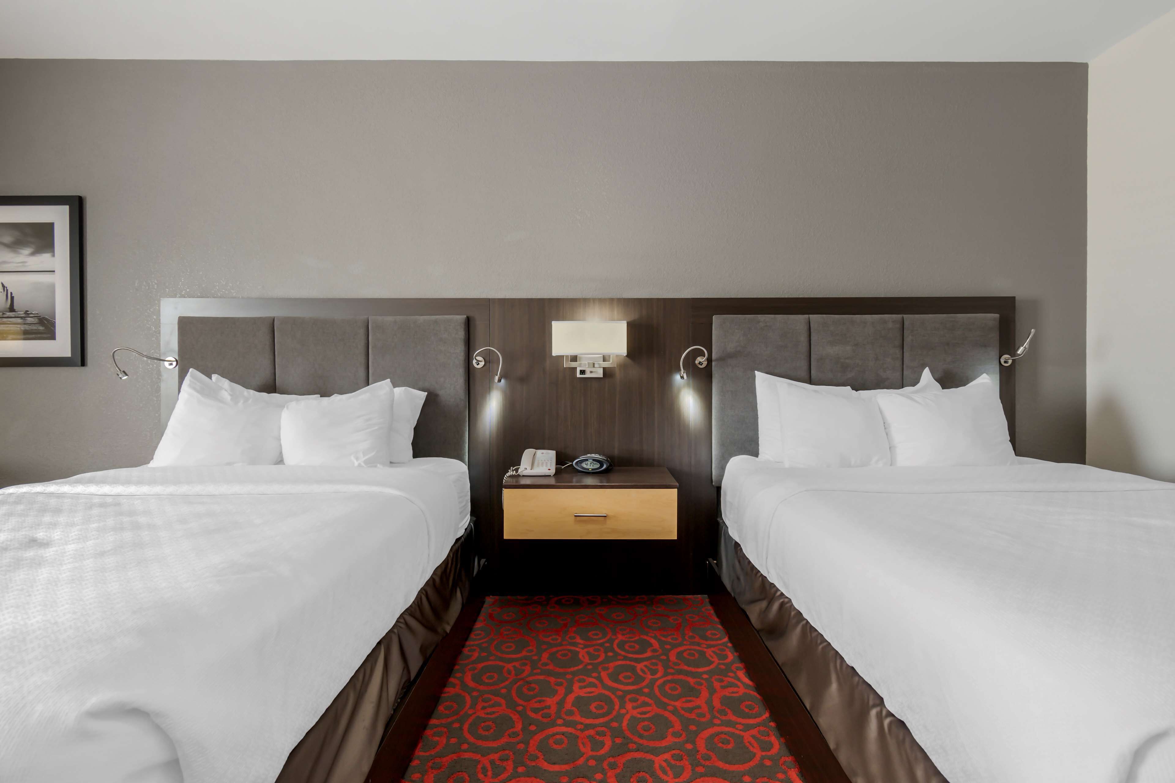 desk, laptop workspace, blackout curtains, iron/ironing board