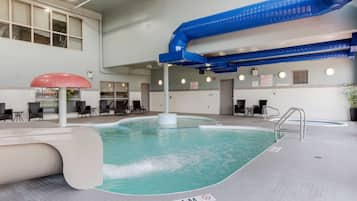 Indoor pool, open 9:00 AM to 10:00 PM, sun loungers