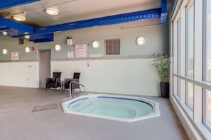 Indoor pool, open 9:00 AM to 10:00 PM, sun loungers