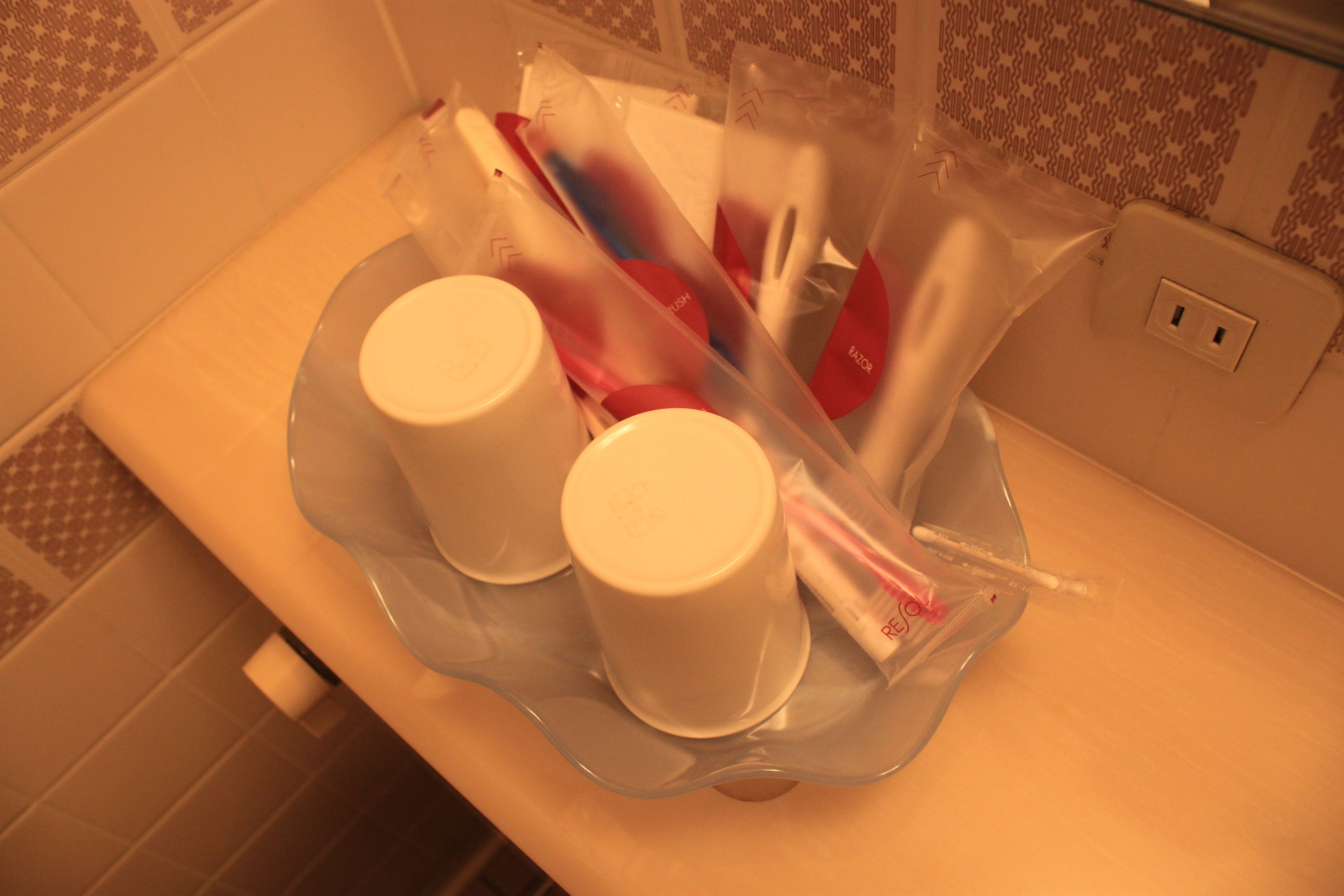 combined shower/bathtub, free toiletries, hair dryer, slippers