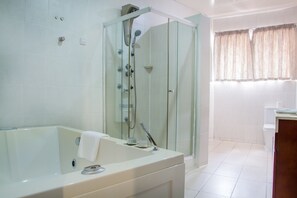 Bañera con ducha, artículos de tocador gratuitos, secador de pelo