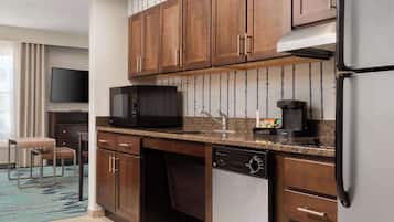 Studio, 1 King Bed, Accessible (Mobility & Hearing, Roll-in Shower) | Private kitchen | Full-size fridge, microwave, stovetop, dishwasher