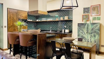 Penthouse Apartment | Private kitchen | Fridge, coffee/tea maker