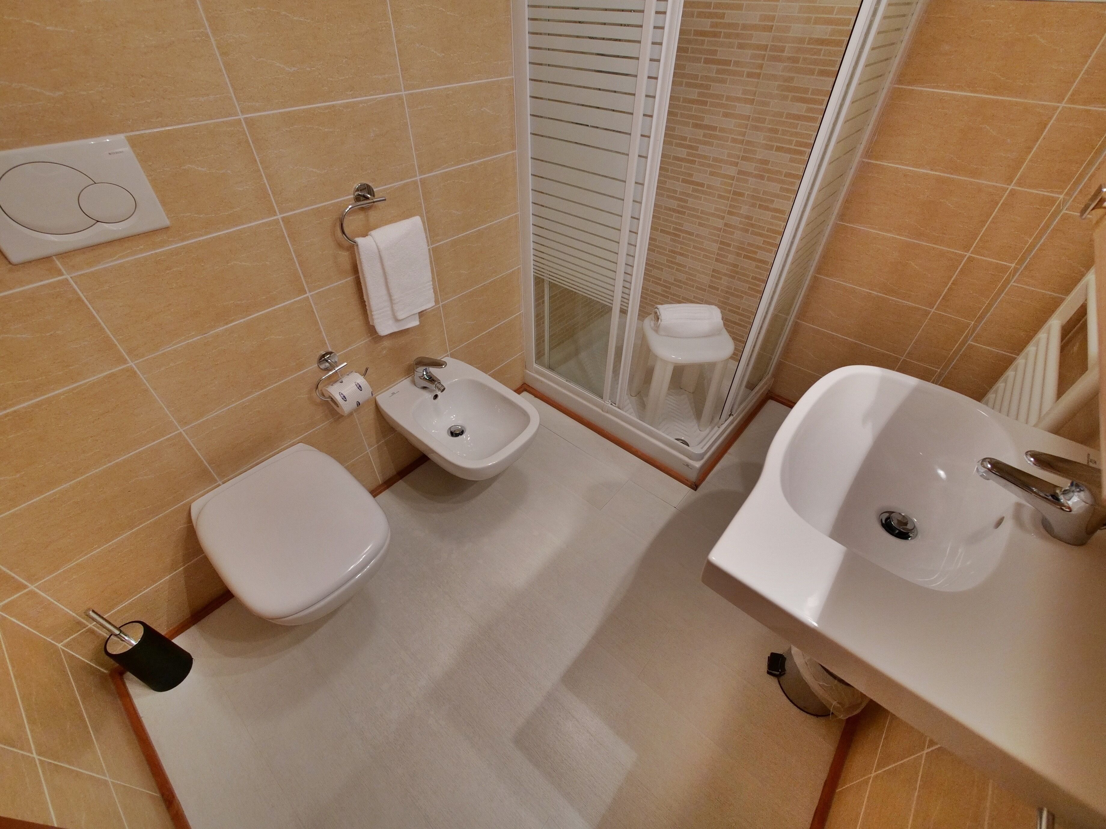 free toiletries, hair dryer, bidet, towels