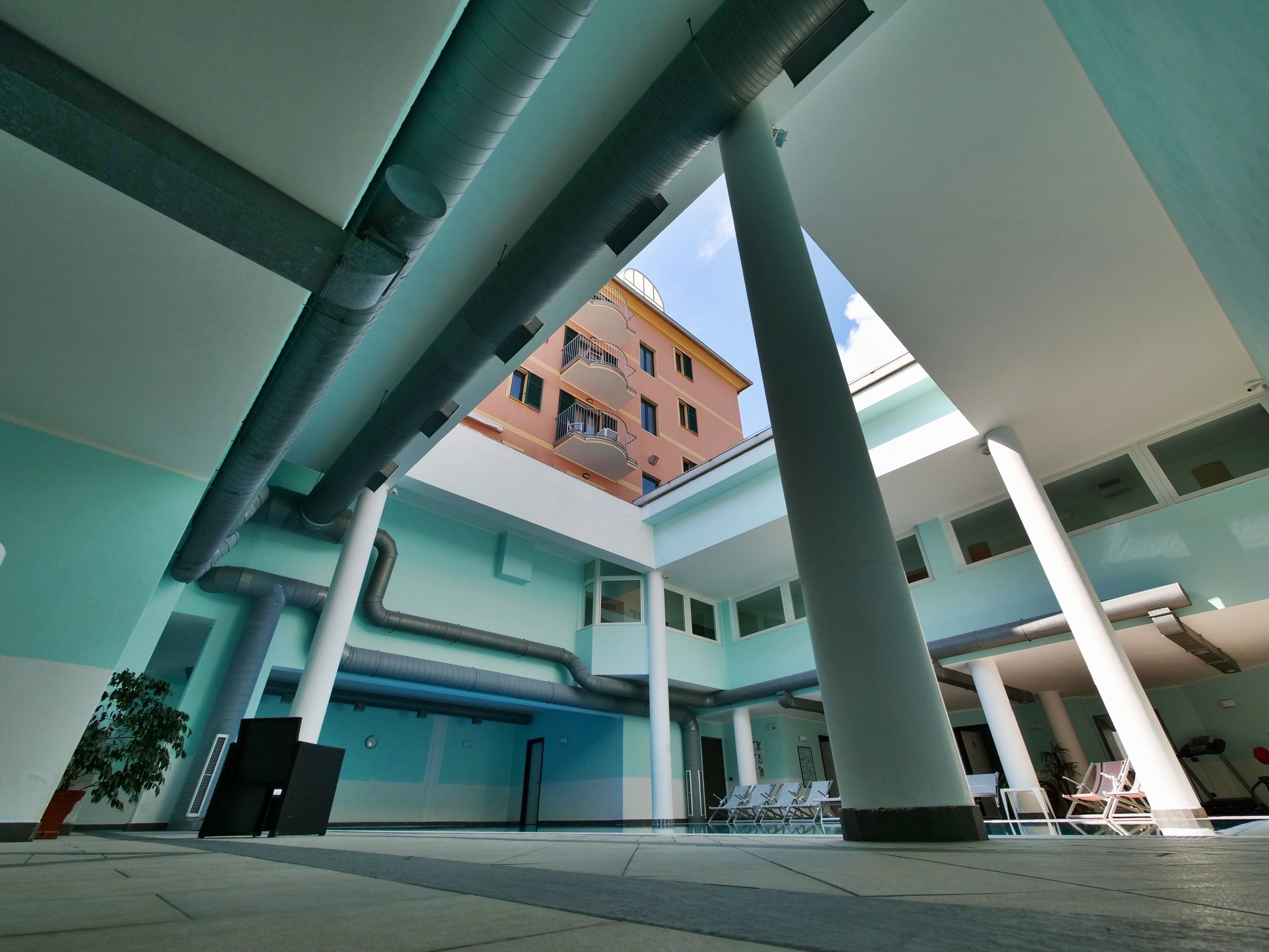 indoor pool, pool loungers