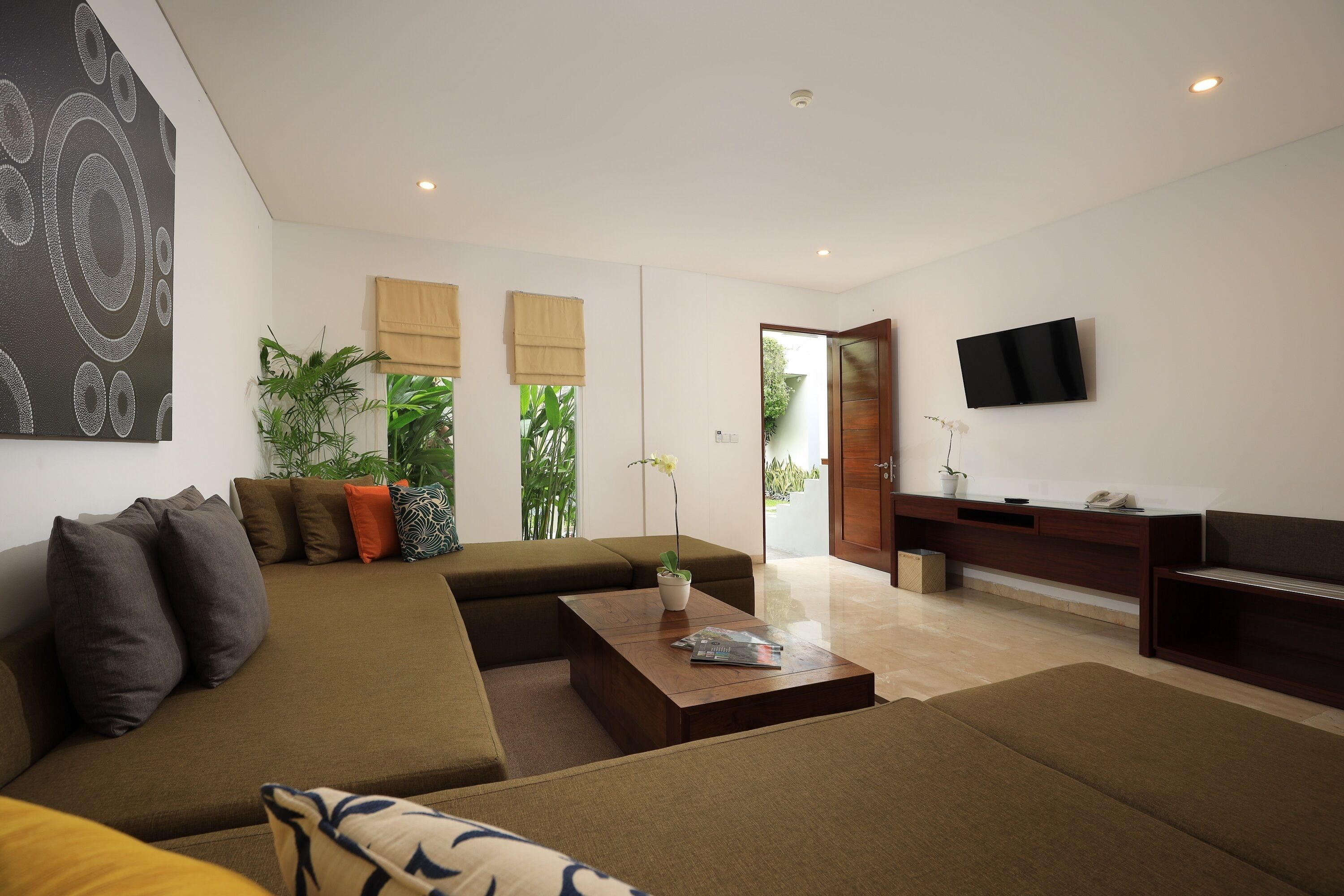 villa, 4 bedrooms, private pool | living area | 43-inch smart tv with digital channels