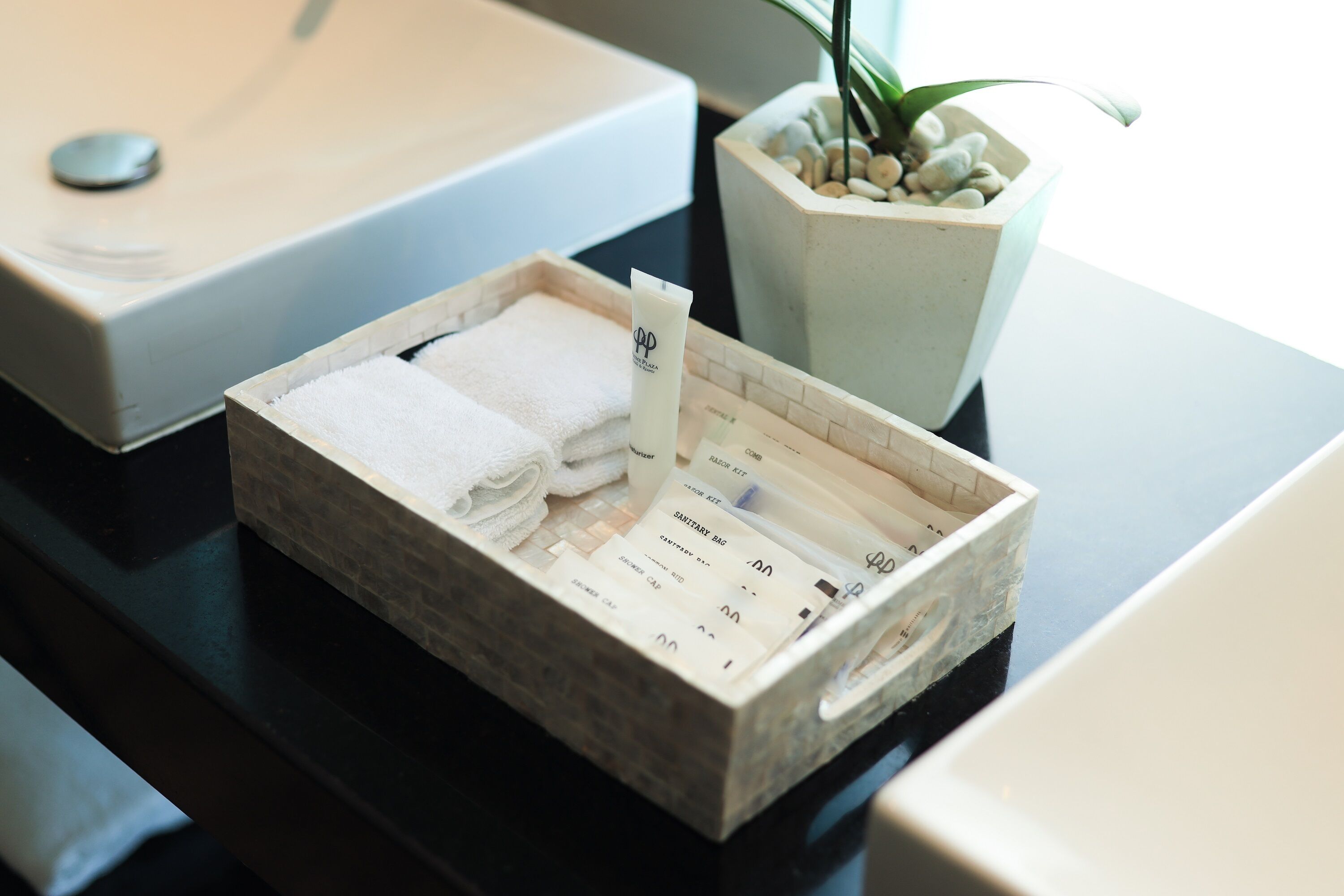 free toiletries, hair dryer, bathrobes, slippers