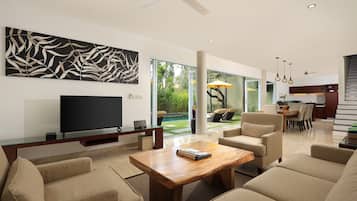 Villa, 4 Bedrooms, Private Pool | Living area | 43-inch Smart TV with digital channels