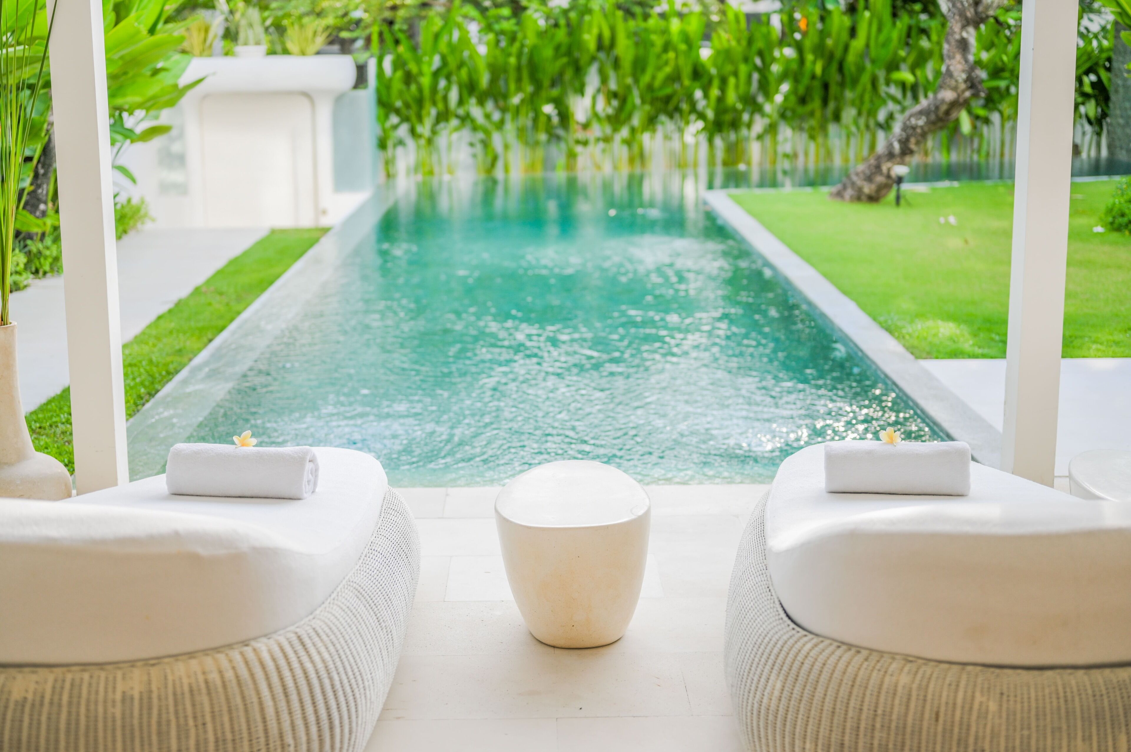 Outdoor pool, sun loungers