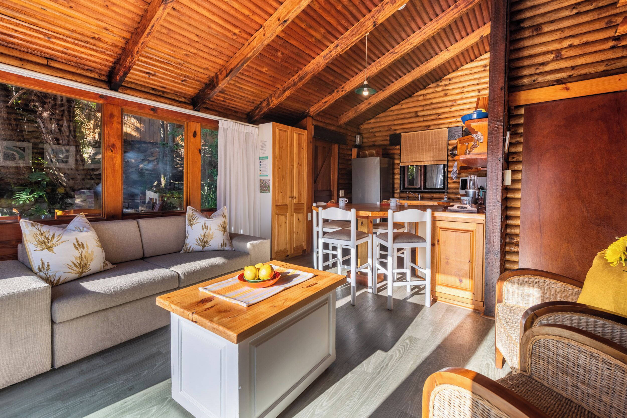 Middle Chalet | Living area | 40-inch flat-screen TV with satellite channels, TV, DVD player