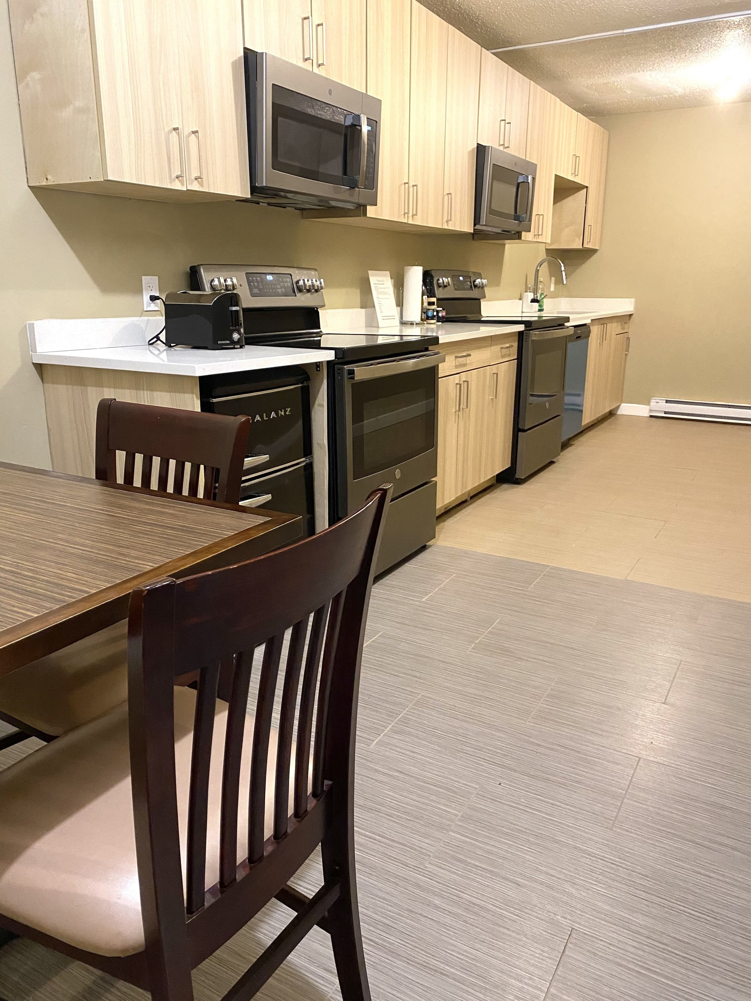 fridge, microwave, dishwasher, coffee/tea maker