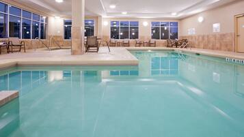 Indoor pool, open 8:00 AM to 11:00 PM, sun loungers