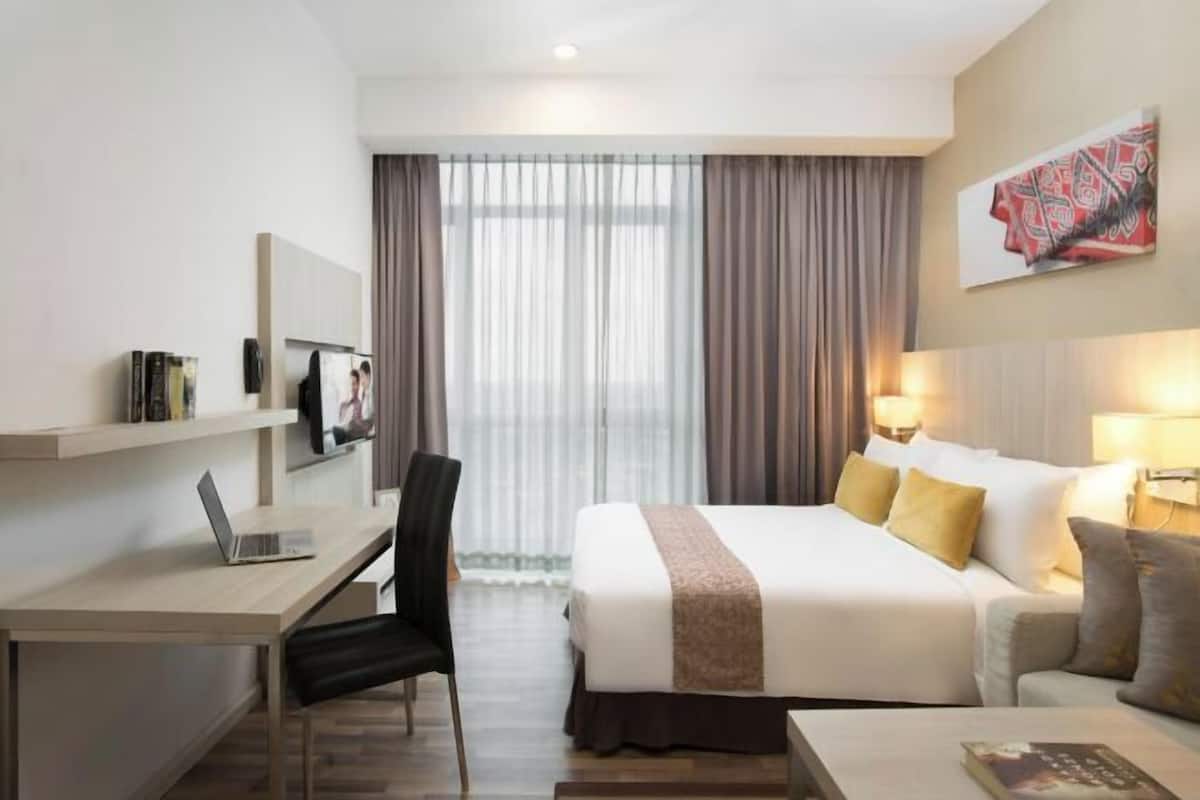 In-room safe, desk, laptop workspace, blackout drapes