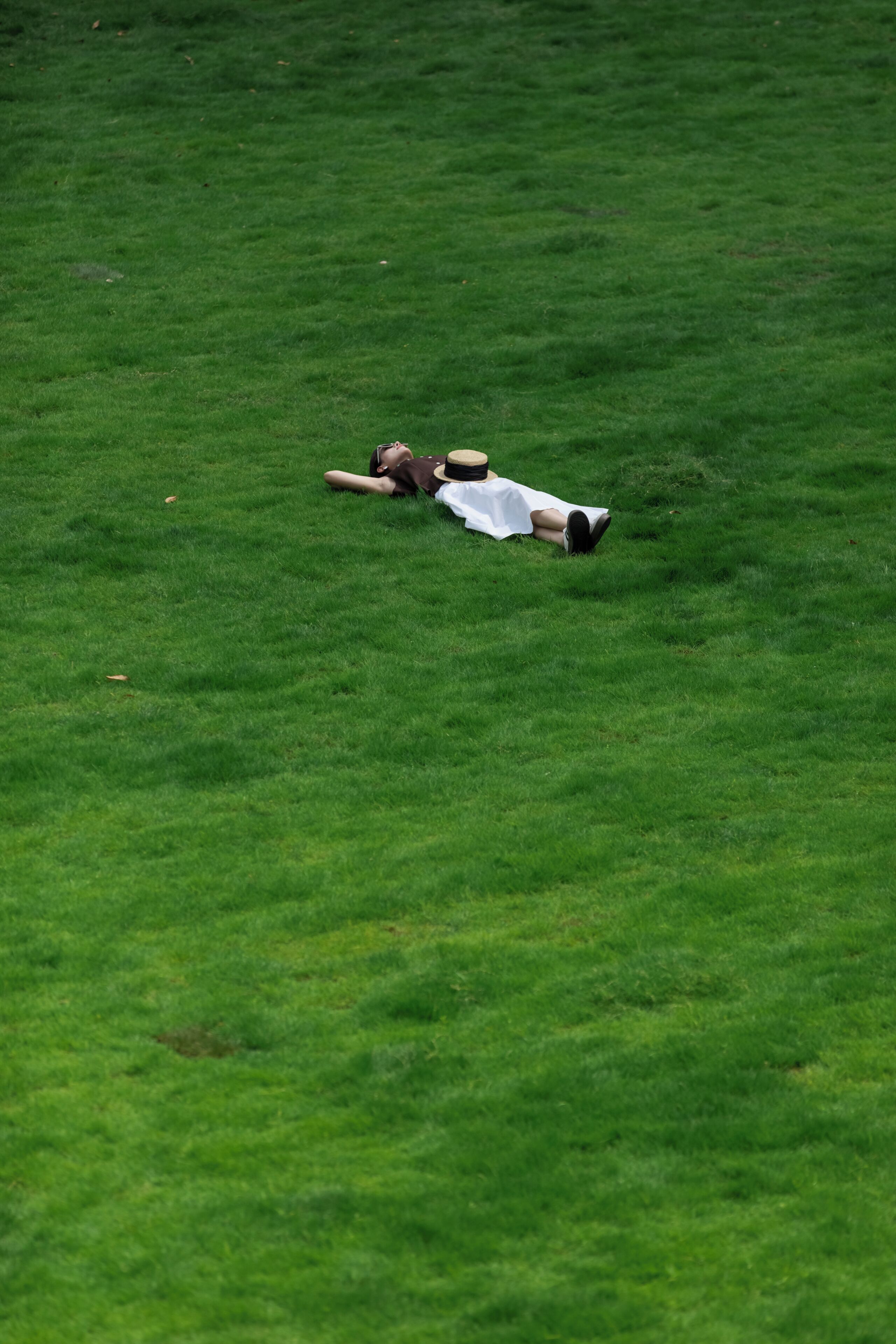 Una persona acostada en un campo cubierto de hierba.