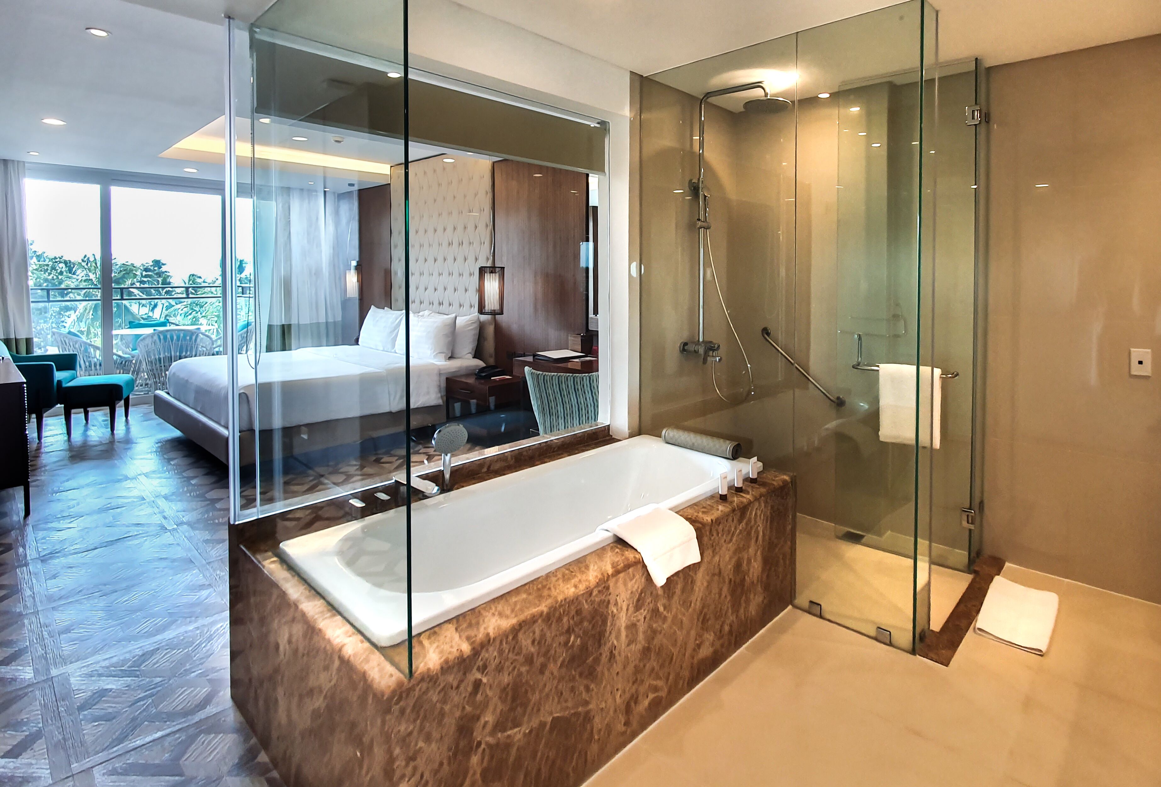 shower, eco-friendly toiletries, hair dryer, bathrobes