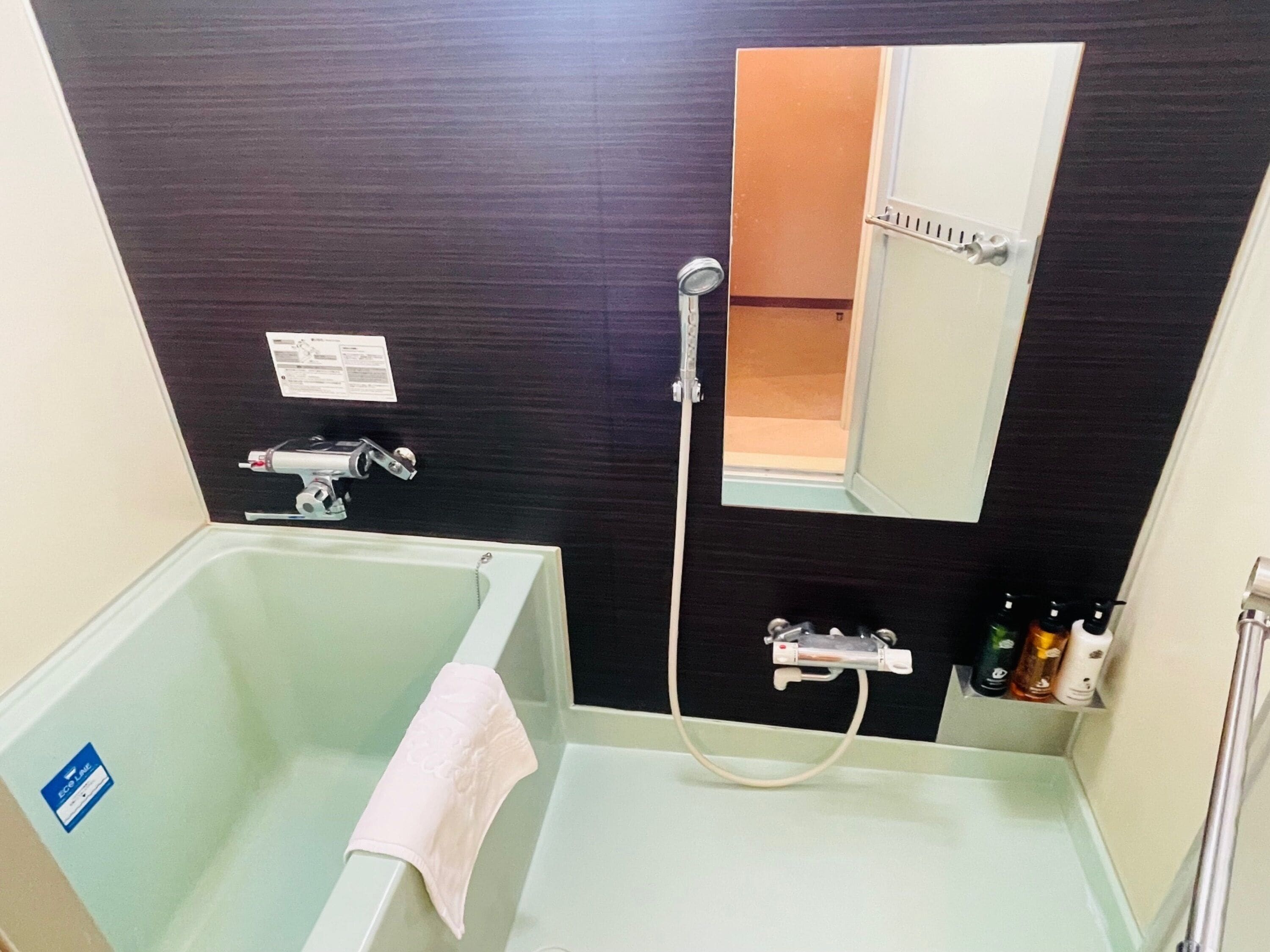 separate bathtub and shower, deep-soaking bathtub, free toiletries