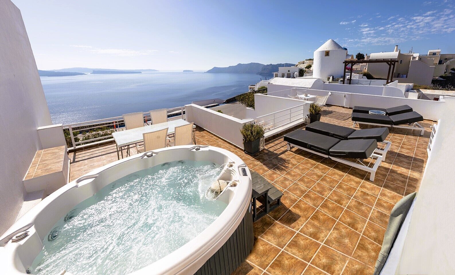 Panoramic Two-Bedroom Villa with Hot Tub and Caldera View (Camellia) | Terrace/patio