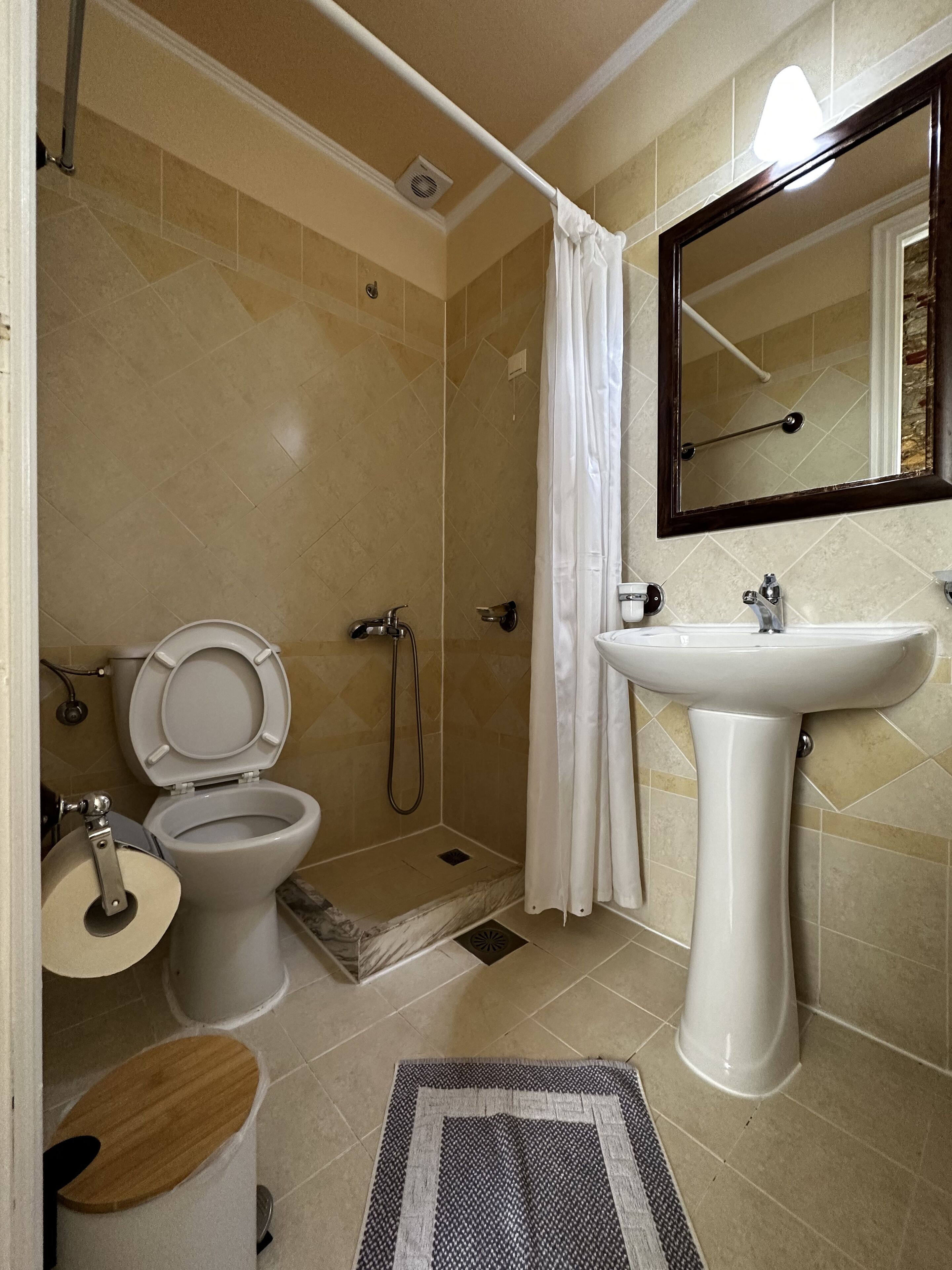 shower, free toiletries, hair dryer, slippers