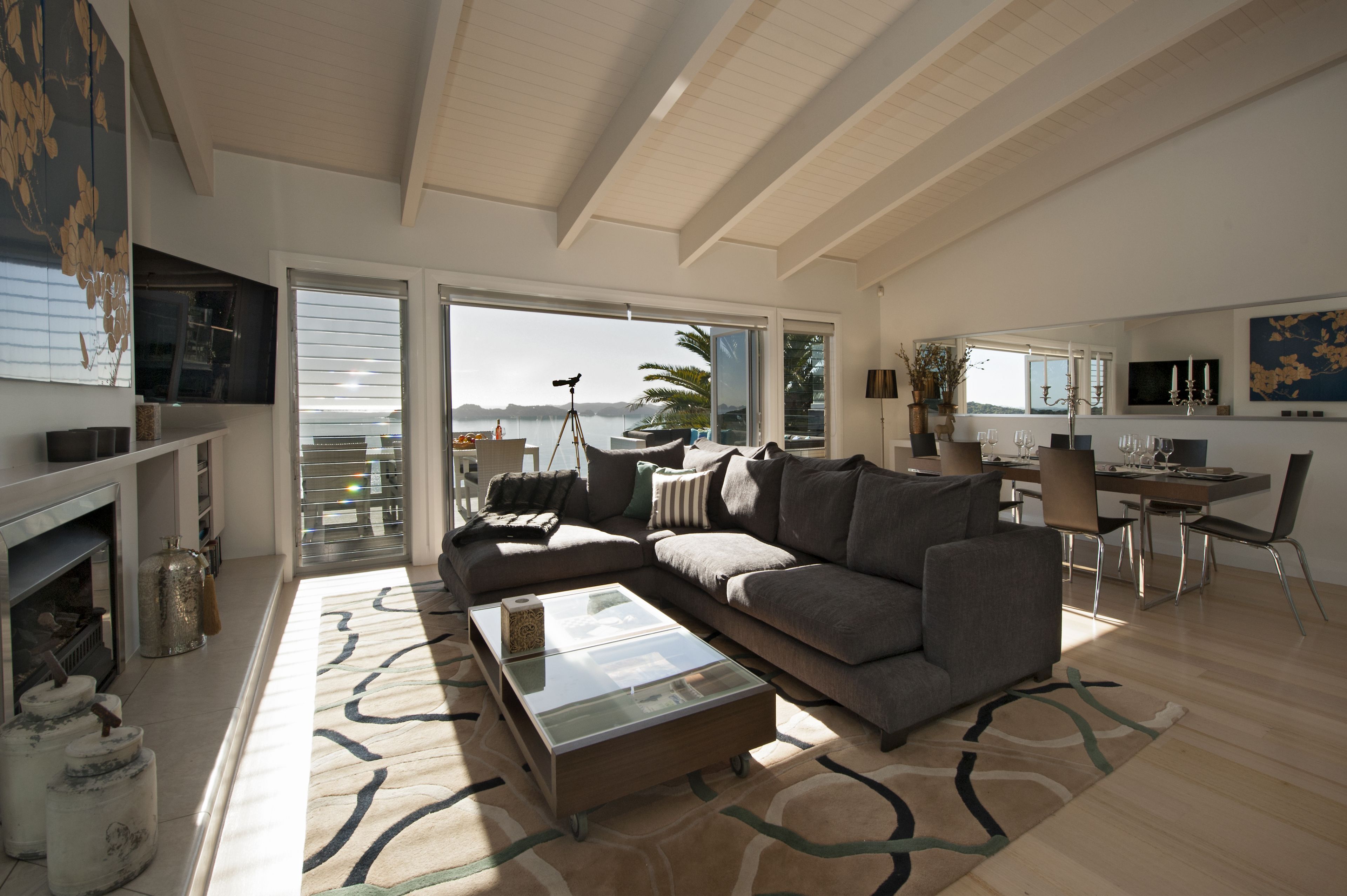 Luxury Villa, 3 Bedrooms, Ocean View | Living area | 32-inch flat-screen TV with satellite channels, TV, fireplace