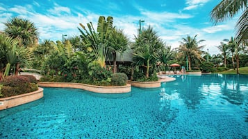 Indoor pool, outdoor pool, open 6:00 AM to 11:00 PM, sun loungers