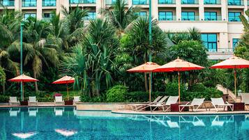 Indoor pool, outdoor pool, open 9:00 AM to 10:00 PM, sun loungers