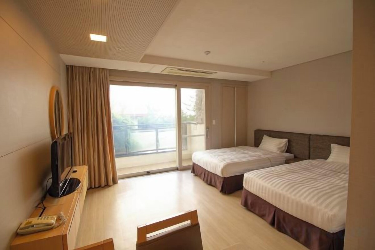 Down comforters, blackout drapes, WiFi (free), bed sheets