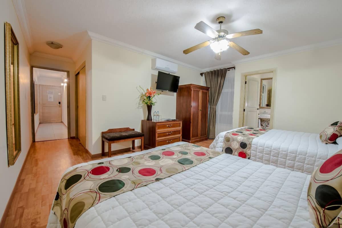 In-room safe, desk, iron/ironing board, cribs (free)