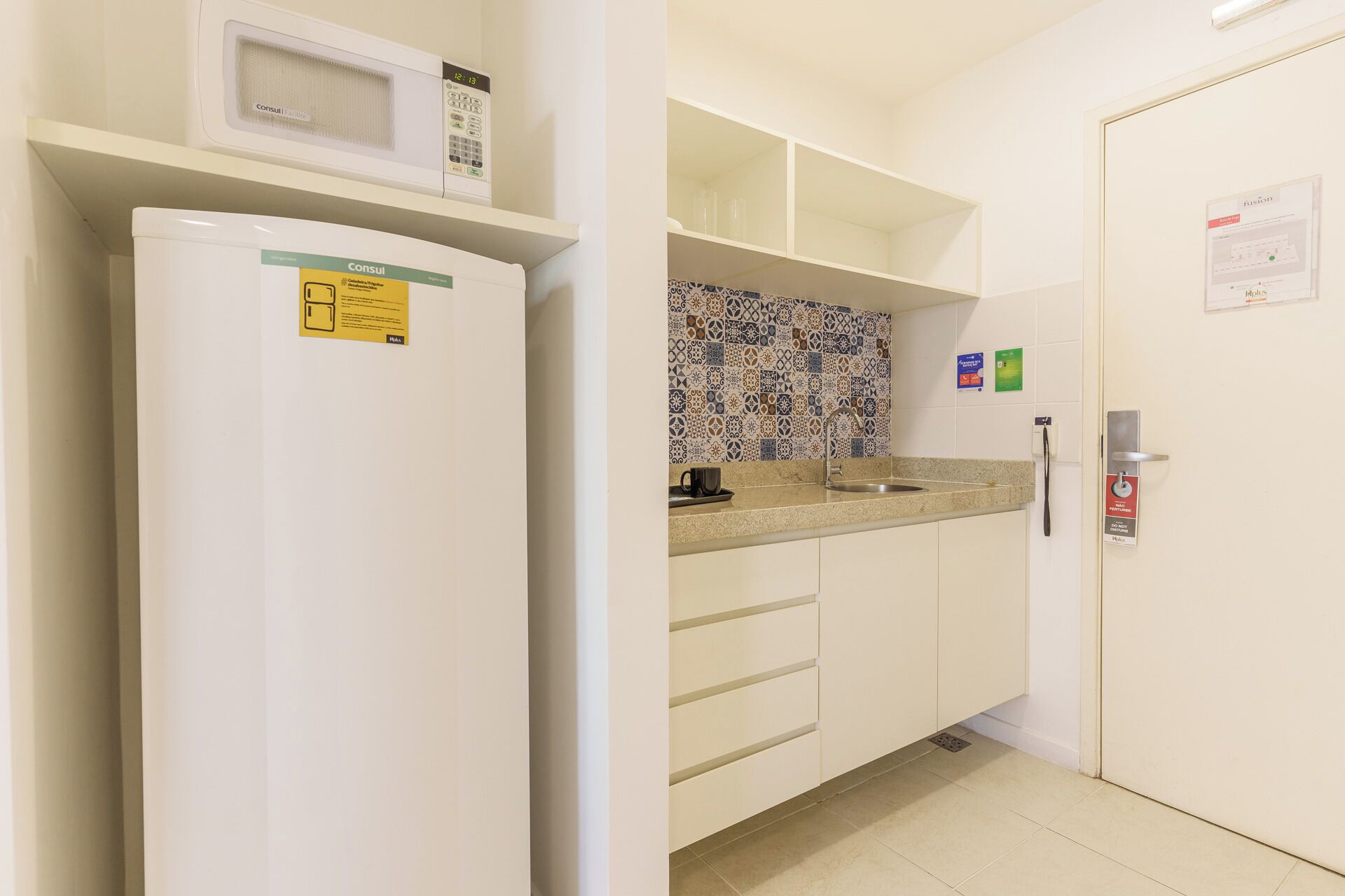 mini-fridge, microwave