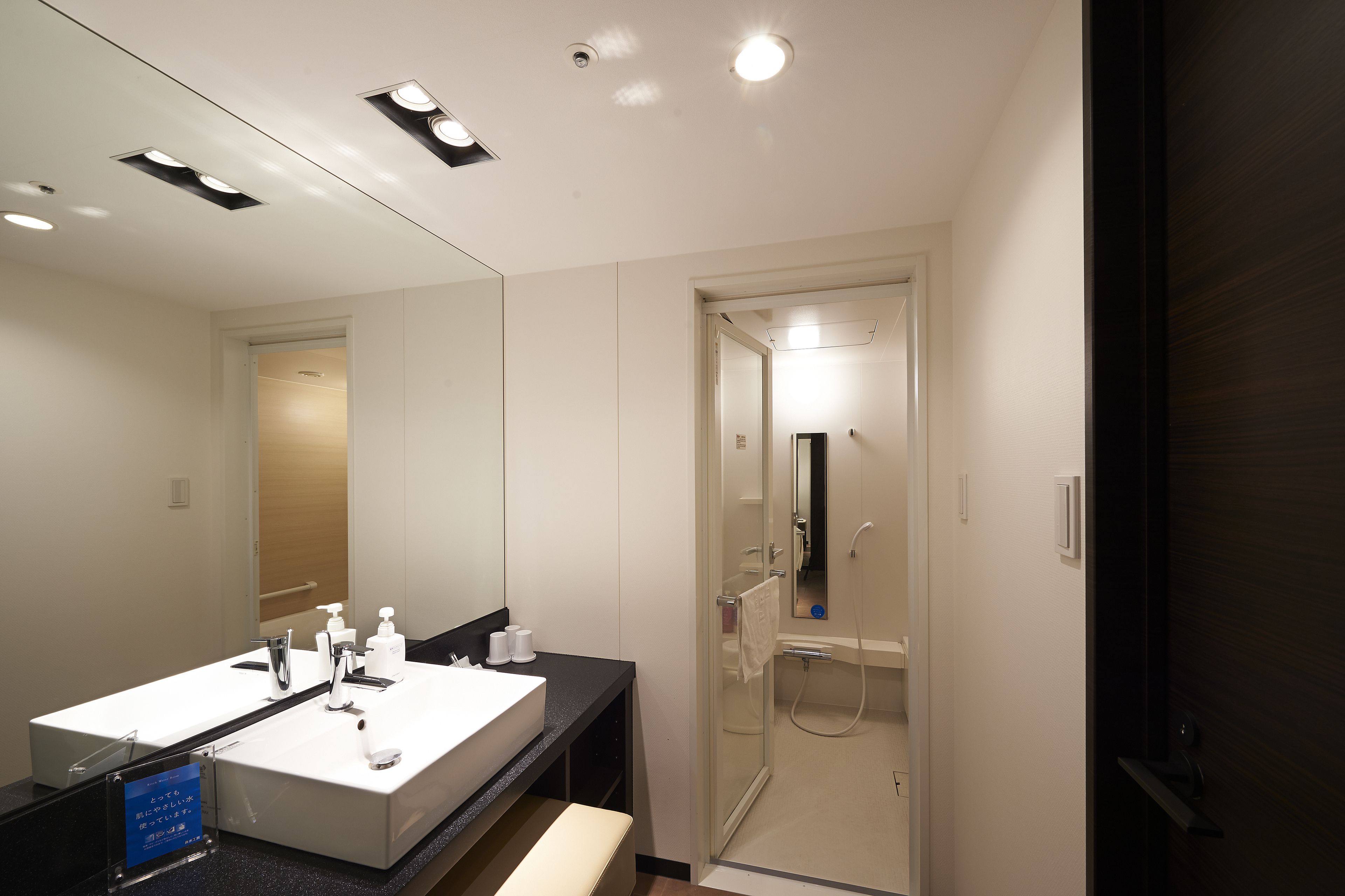 combined shower/bathtub, free toiletries, hair dryer, slippers