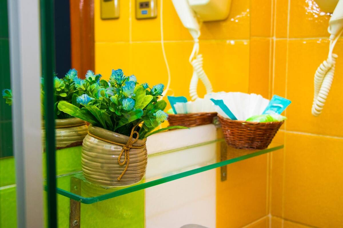 free toiletries, hair dryer, towels, soap