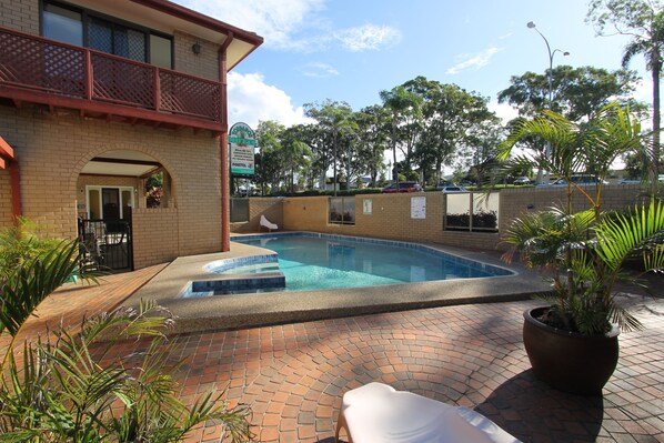 Outdoor pool, pool loungers