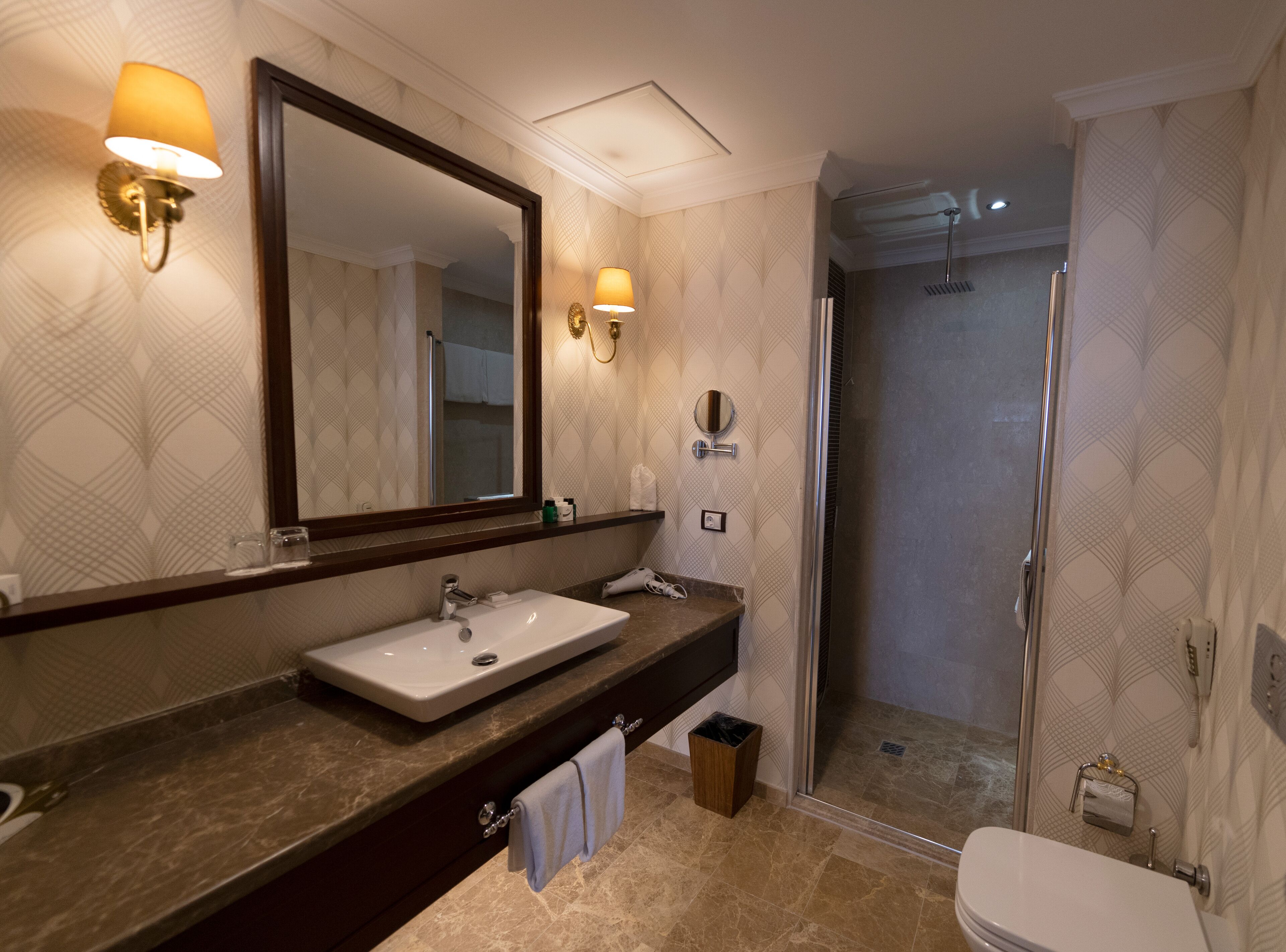 free toiletries, hair dryer, towels