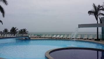 Outdoor pool, pool loungers