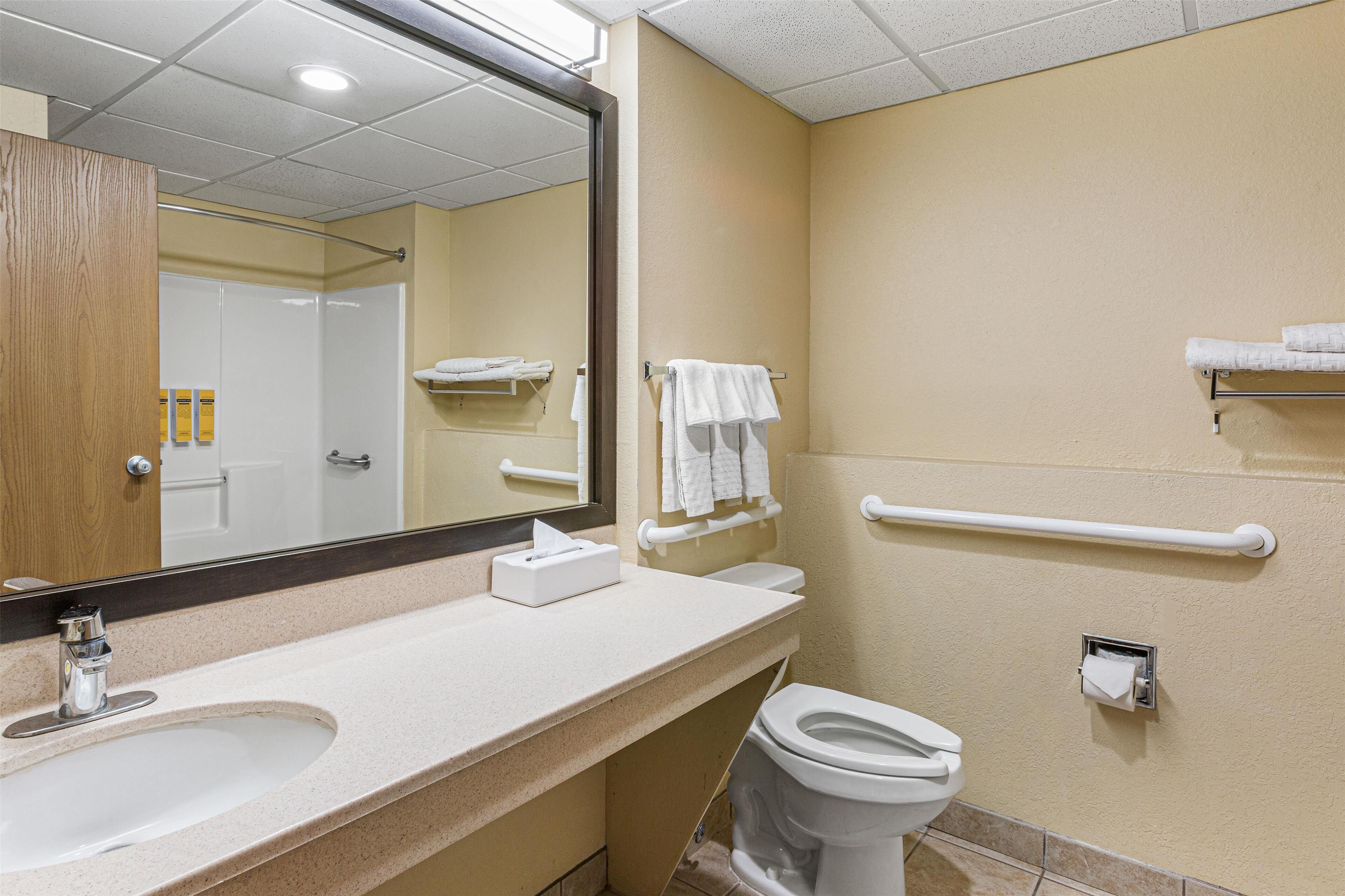 standard room, 2 queen beds, accessible, bathtub (oversized room) | bathroom | combined shower/bathtub, free toiletries, hair dryer, towels