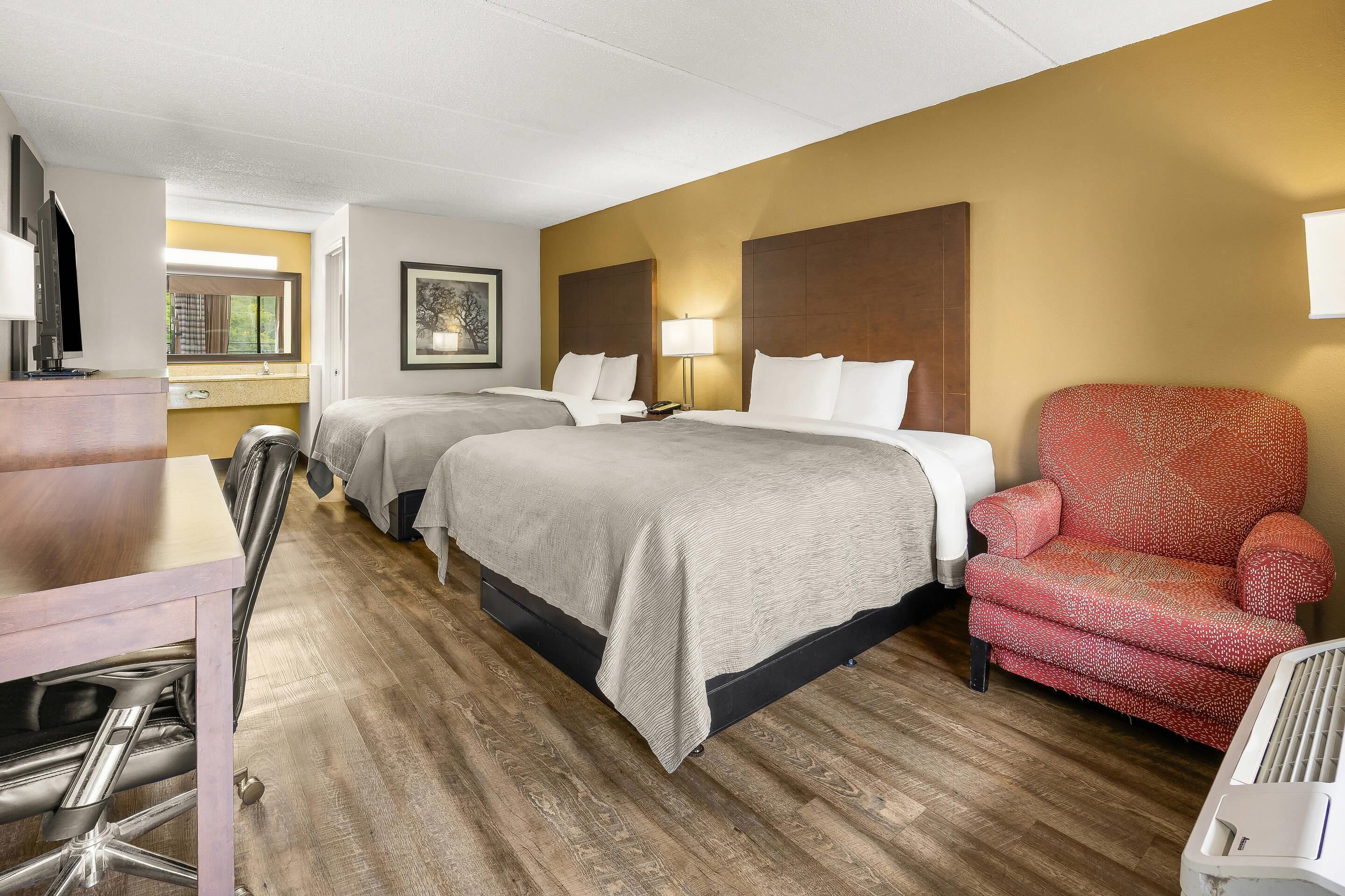 Room, 2 Queen Beds, Non Smoking | In-room safe, desk, blackout drapes, iron/ironing board