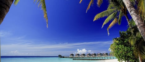 Private beach, white sand, free beach cabanas, sun-loungers