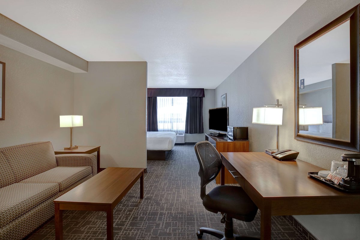 Studio Suite, 1 King Bed, Non Smoking | Desk, laptop workspace, blackout curtains, iron/ironing board