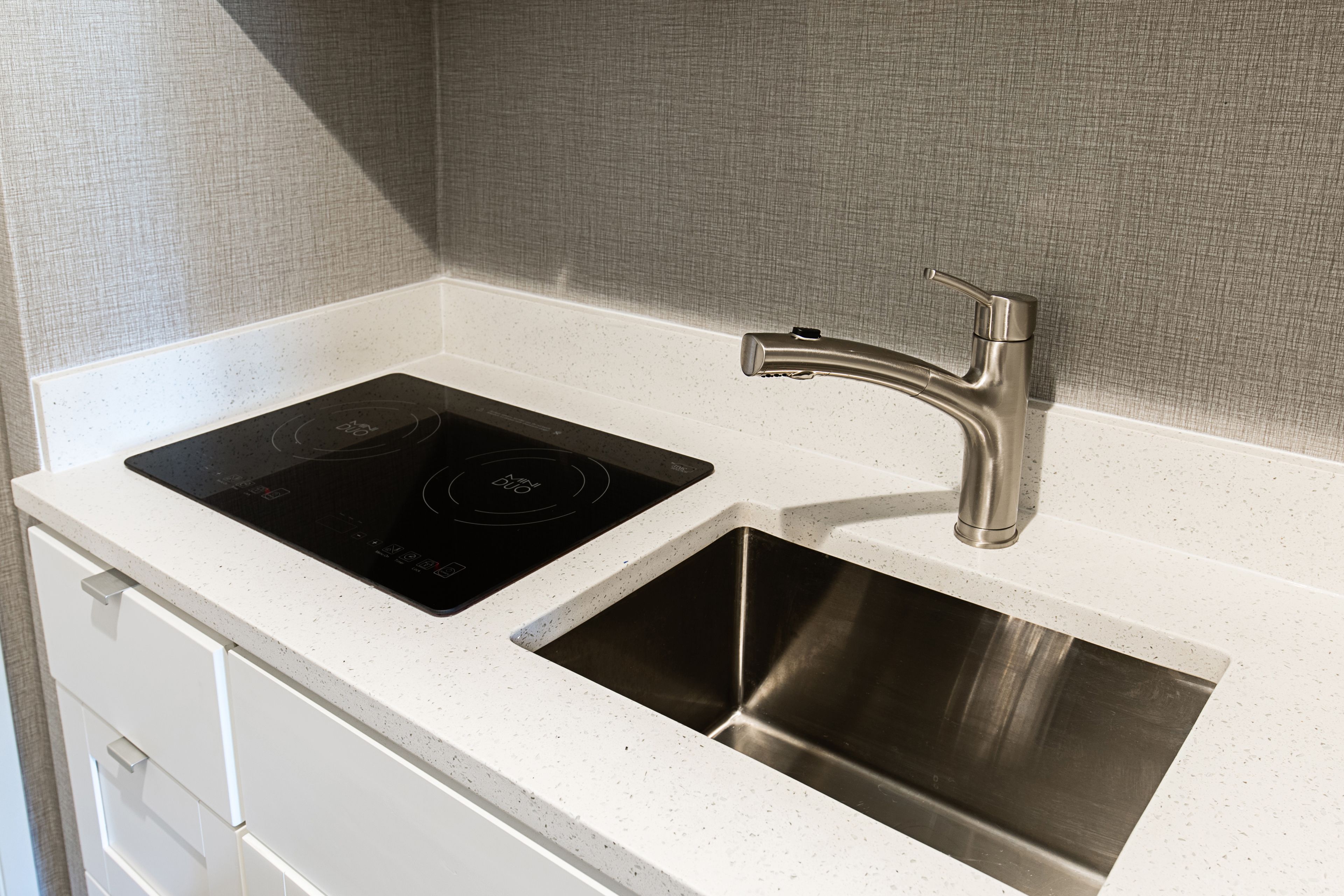 mini-fridge, microwave, coffee/tea maker