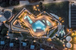 Indoor pool, seasonal outdoor pool, pool umbrellas, sun loungers