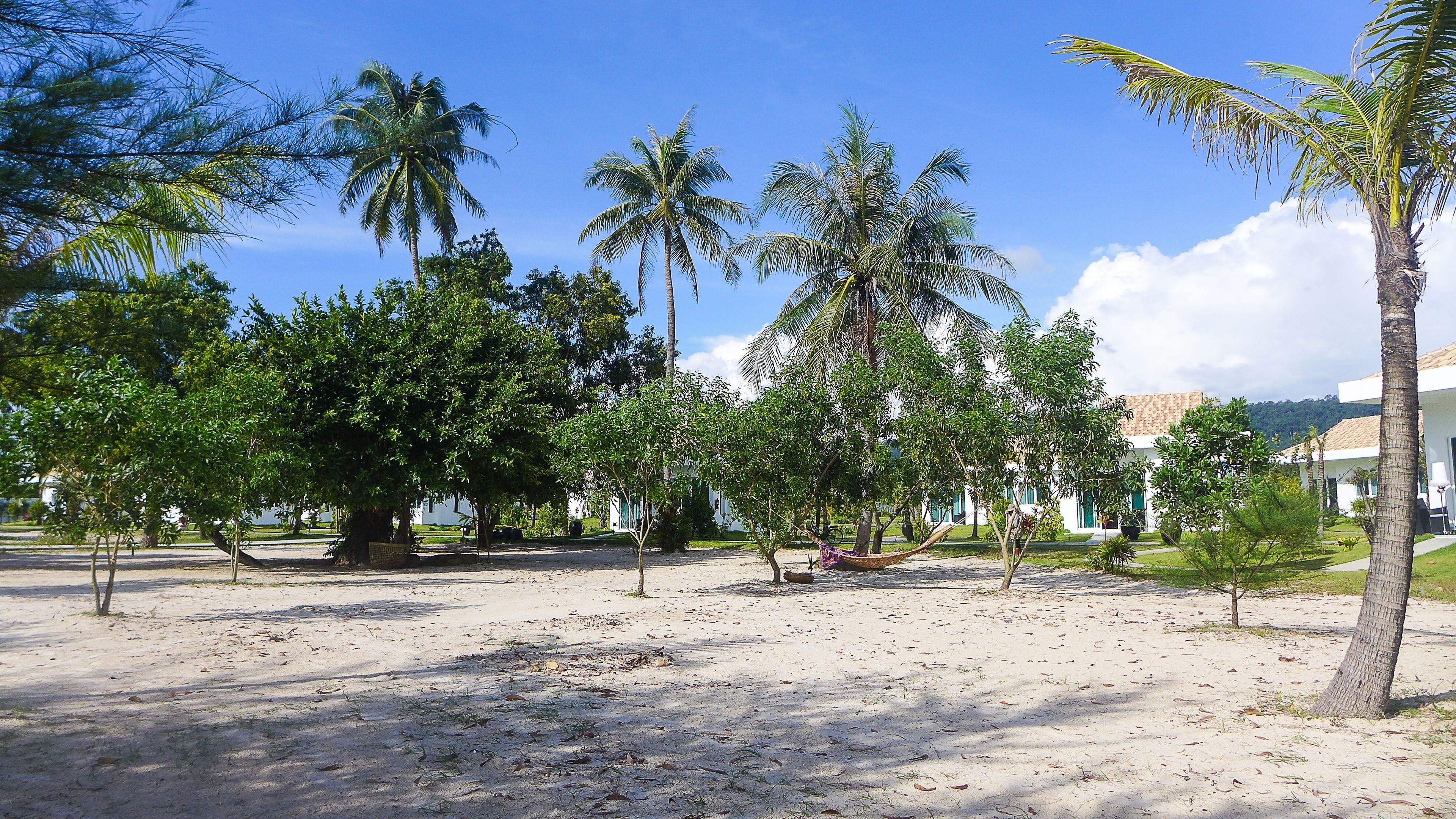 private beach, white sand, free beach cabanas, sun-loungers