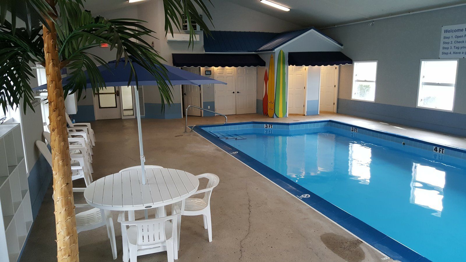 indoor pool, pool loungers