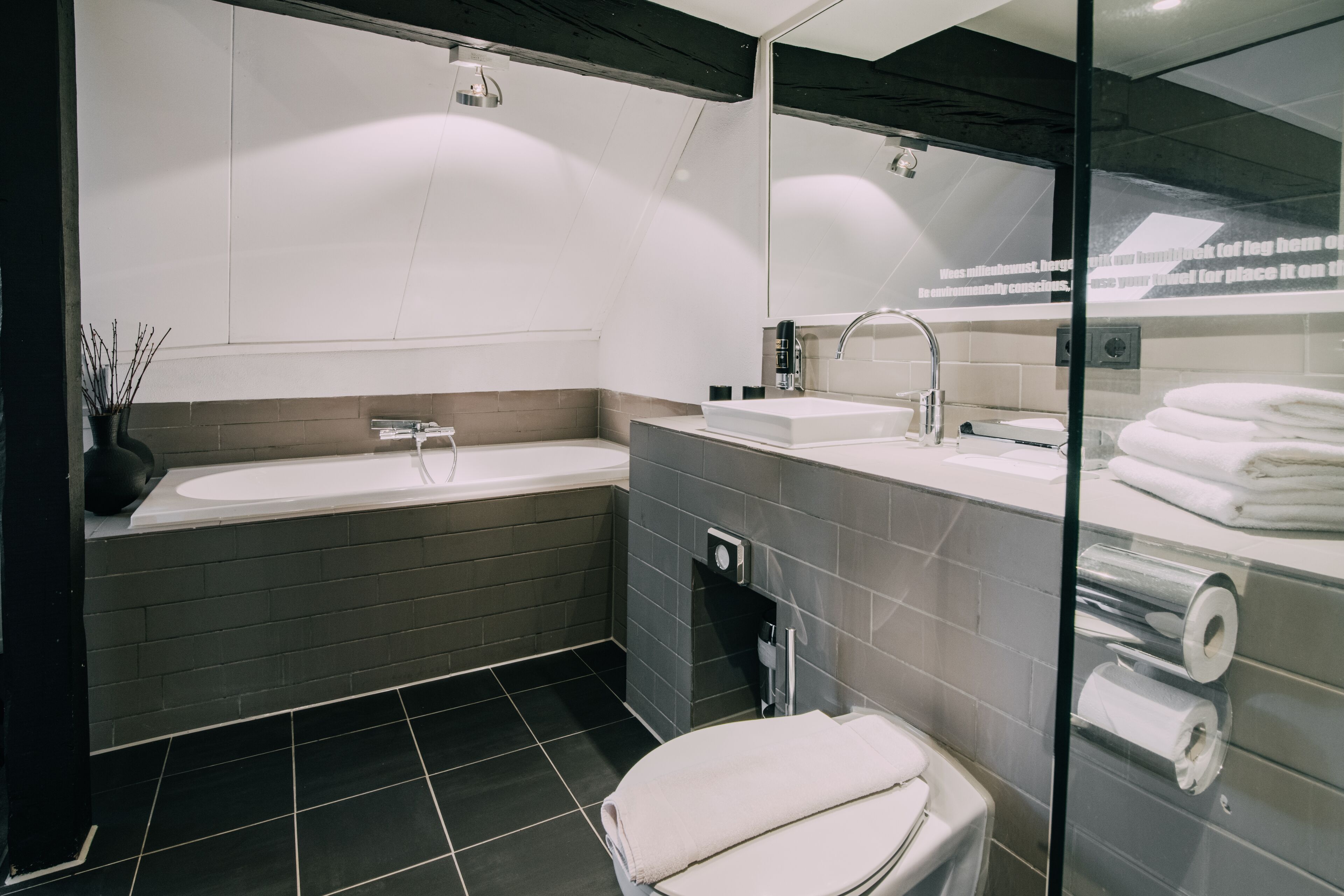 superior double room | bathroom | hair dryer, towels