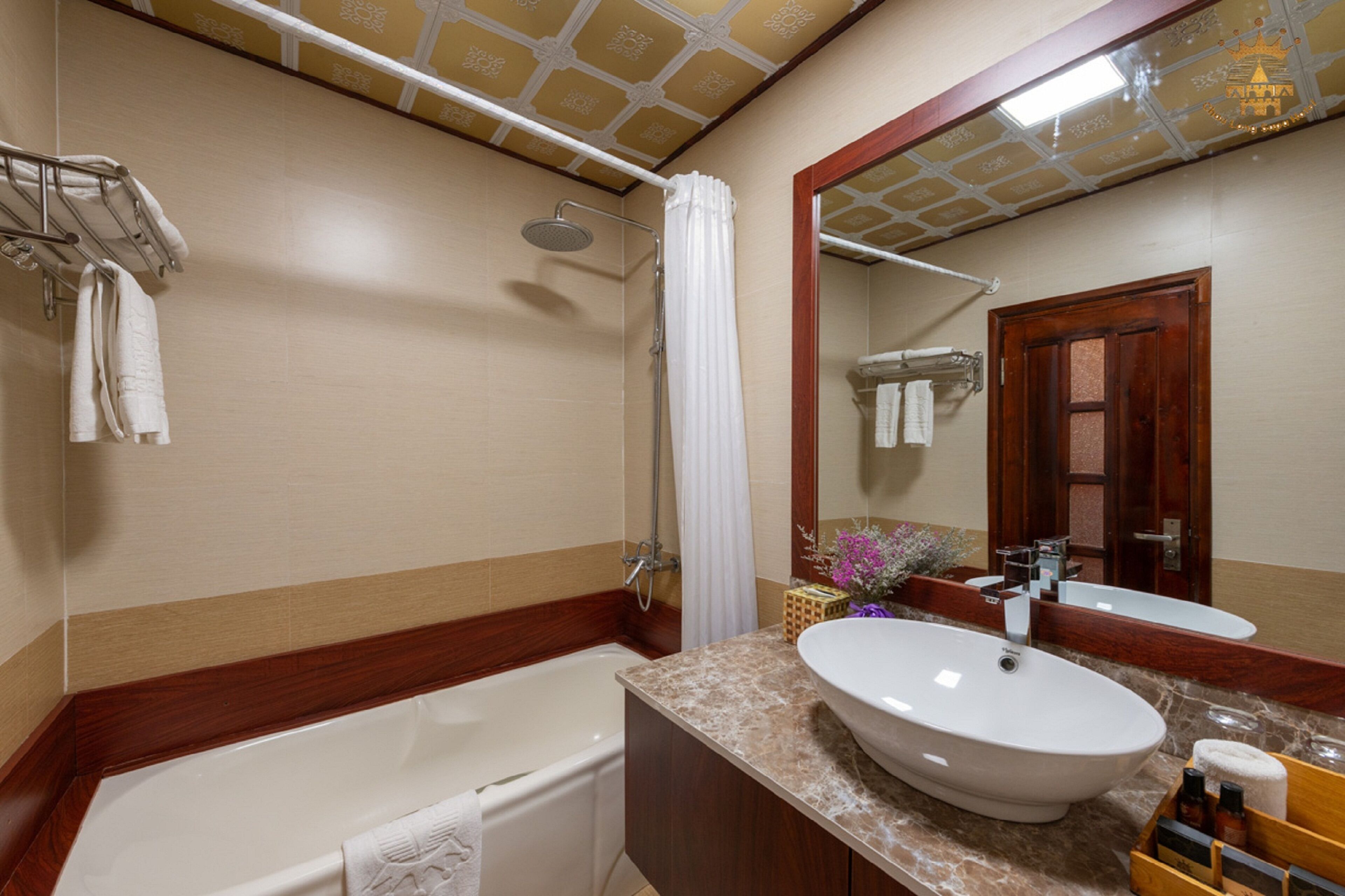 deep-soaking bathtub, free toiletries, hair dryer, bathrobes