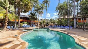 Outdoor pool, open 7 AM to 6 PM, sun loungers