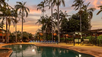 Outdoor pool, open 7 AM to 6 PM, sun loungers