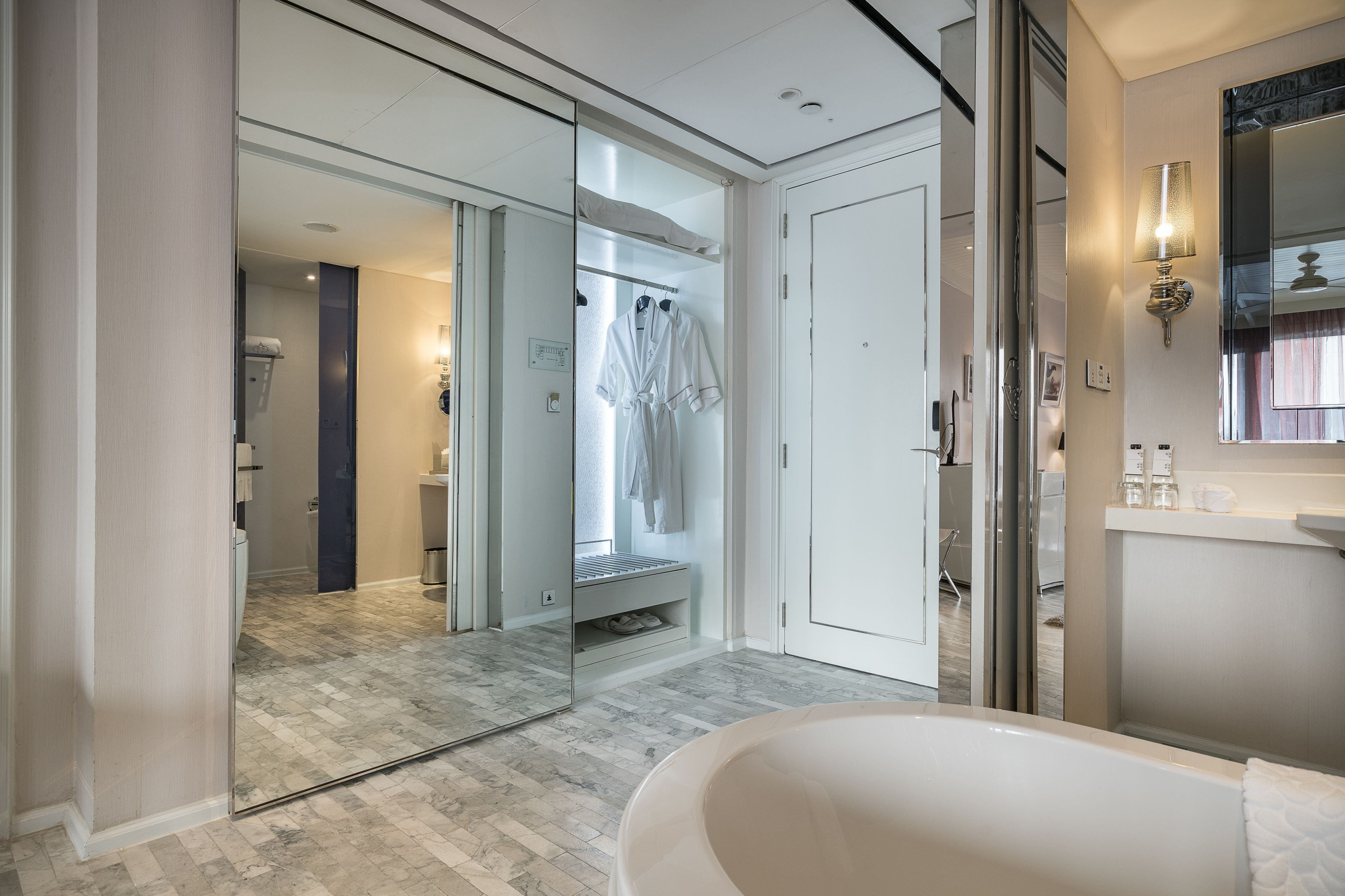 free toiletries, hair dryer, bathrobes, slippers