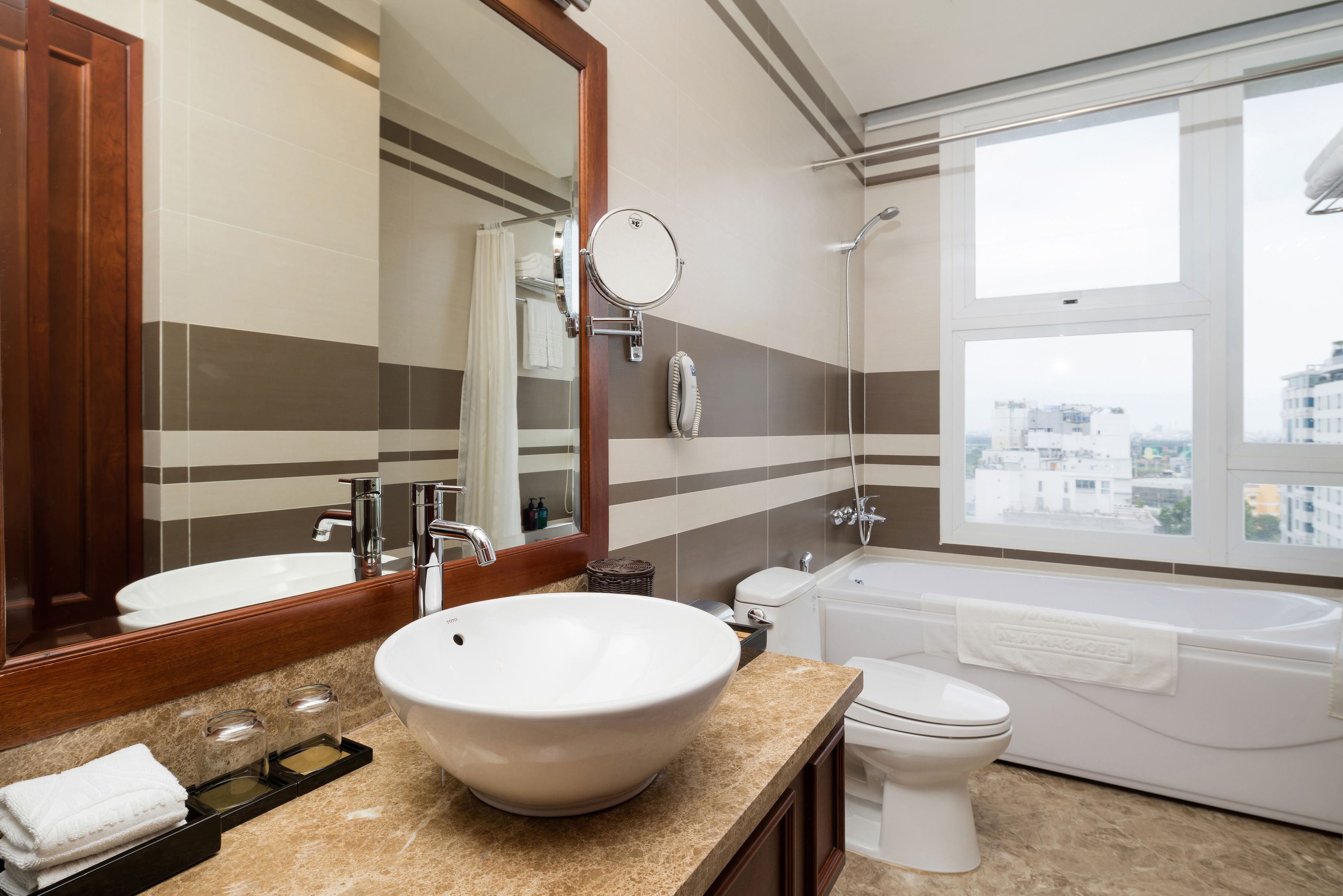 free toiletries, hair dryer, towels