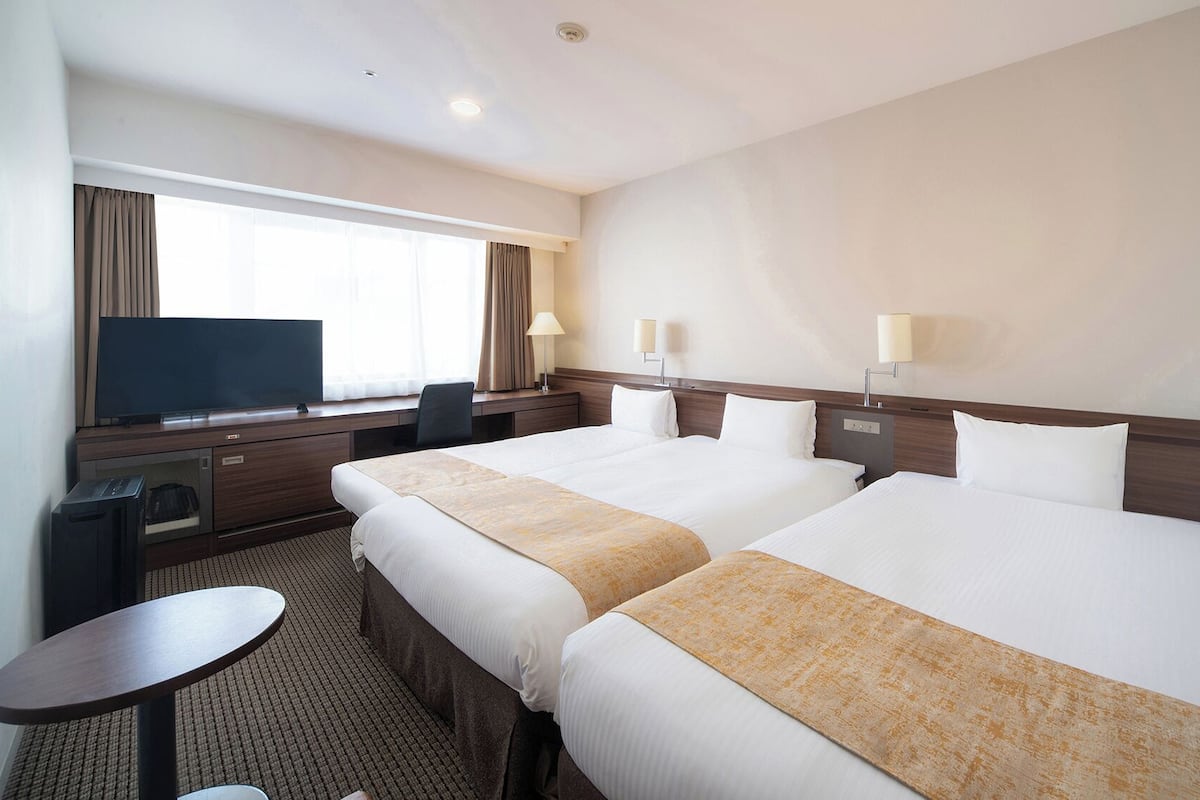 Quarto triplo standard, para não fumantes | Escrivaninha, cortinas blackout, ferros/tábuas de passar roupa